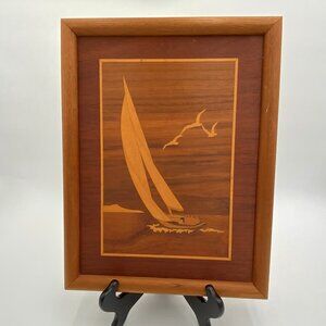 Hudson River Inlay Marquetry Sailing Boat Jeff Nelson Original Wood Art